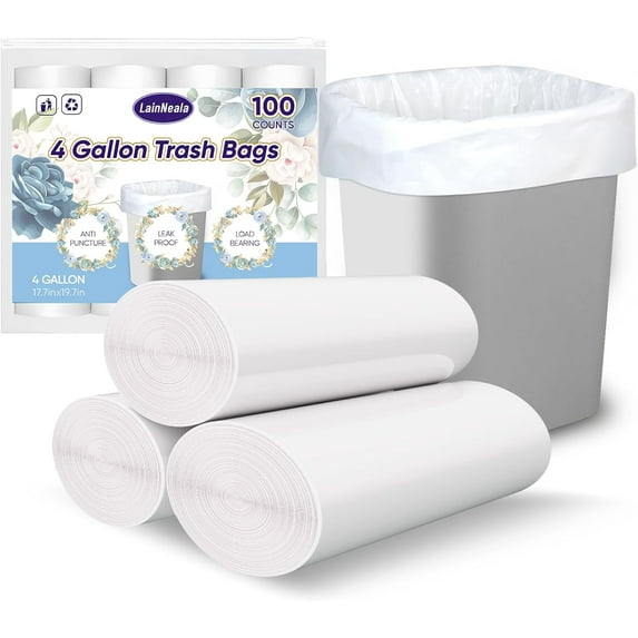 Small Trash Bags 4 Gallon, 100 Count Small Garbage Bag Bathroom White Mini Trash Bag Trash Can Liners Unscented Small Garbage Bags for Bathroom Can