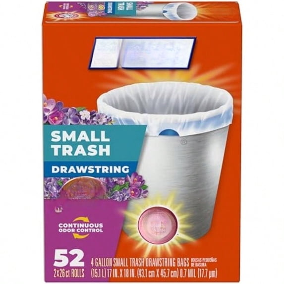 Small Trash Bags, 4 Gallon, 52 Count