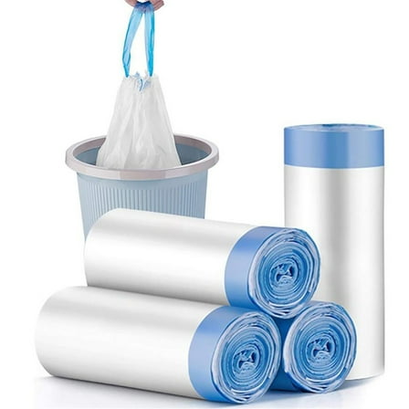 Small Trash Bags - 60 Count Drawstring 4 Gallon Trash Bag, Pre-separated Small Garbage Bags Bathroom Trash Bags, Unscented White 4 Gal Trash Can Liners