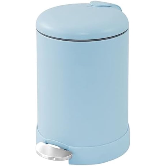 Small Trash Can, 1.2 Gallon | Round Stainless Steel Garbage Bin with Soft Close Lid & Step Foot Pedal | Metal Waste Basket with Removable Inner Bucket, Blue