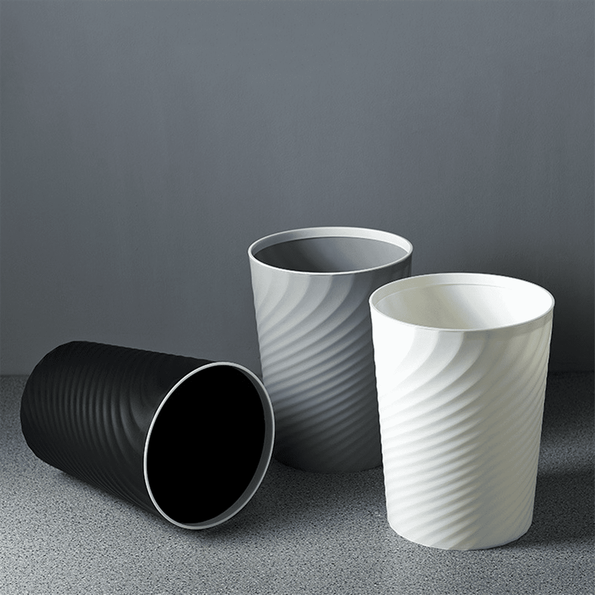 Small Trash Can, 3Pcs Bathroom Trash Can, Slim Round Waste Basket, for Kitchen, Dorm, Bedroom, Office, Living Room-White