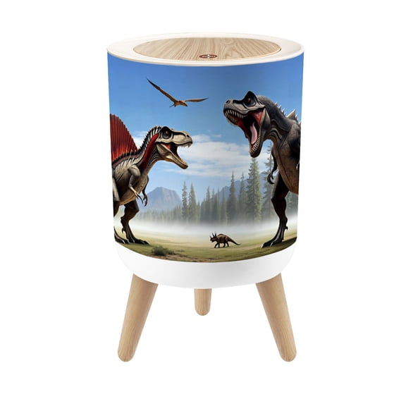 Small Trash Can with Lid 3D Effect Dinosaurs City Spinosaurus Tyrannosaurus Rex 1.8 Gallon Dog Proof Trash Can Round Garbage Can Waste Bin Wastebasket for Bathroom Bedroom Living Room