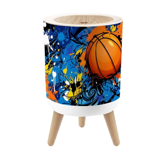 Small Trash Can with Lid Abstract Basketball Splash Vibrant Colors Dynamic Swirls 1.8 Gallon Dog Proof Trash Can Round Garbage Can Waste Bin Wastebasket for Bathroom Kids Bedroom Classroom