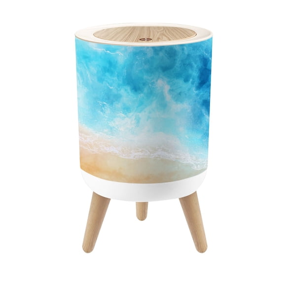 Small Trash Can with Lid Abstract Beach Sea Summer Grunge Wave Sand Pastel Crayon Drawing 1.8 Gallon Dog Proof Trash Can Round Garbage Can Waste Bin Wastebasket for Bathroom Bedroom Living Room