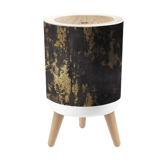 Small Trash Can with Lid Abstract Black Gold Distressed 1.8 Gallon Dog Proof Trash Can Round Garbage Can Waste Bin Wastebasket for Bathroom Bedroom Living Room