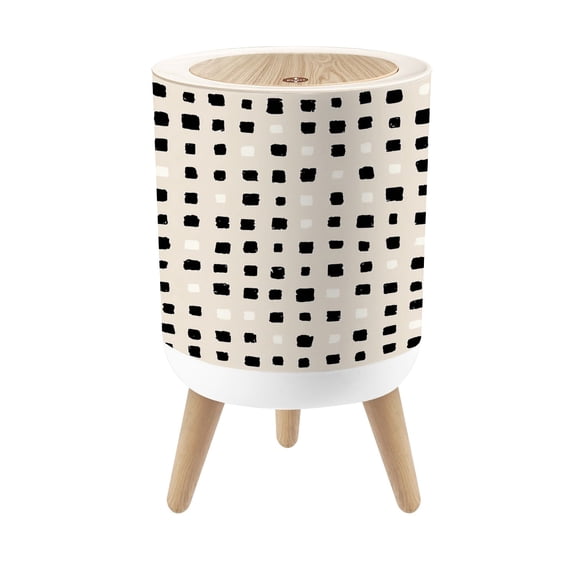 Small Trash Can with Lid Abstract Black White Square Beige 1.8 Gallon Dog Proof Trash Can Round Garbage Can Waste Bin Wastebasket for Bathroom Bedroom Living Room