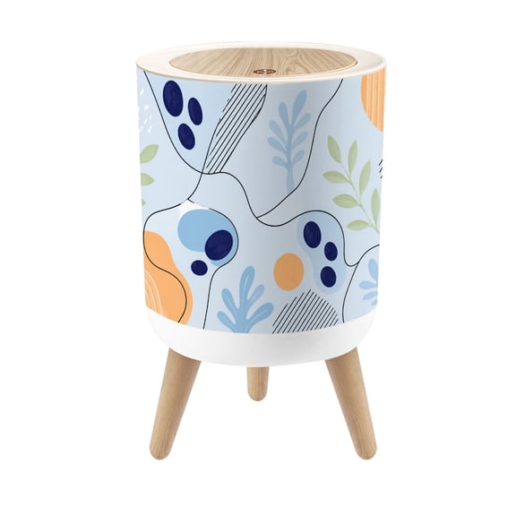 Small Trash Can with Lid Abstract Botanical Minimalist Leaves Geometric Shapes 1.8 Gallon Dog Proof Trash Can Round Garbage Can Waste Bin Wastebasket for Bathroom Bedroom
