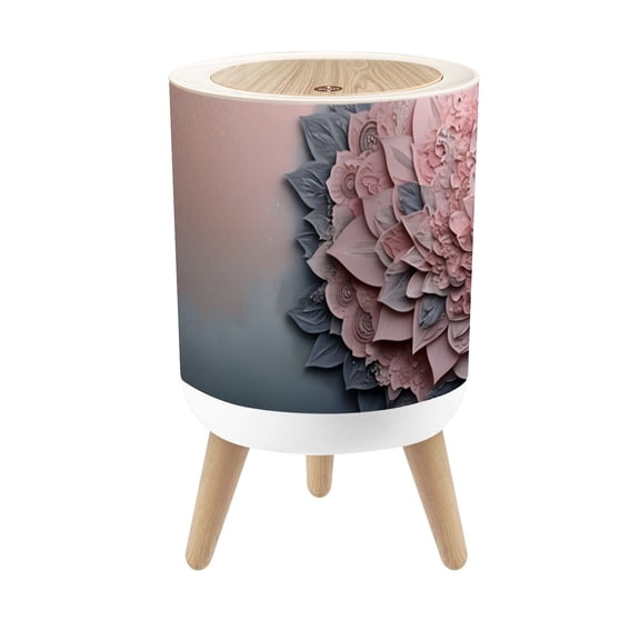 Small Trash Can with Lid Abstract Floral Soft Pink Gray Tones 1.8 Gallon Dog Proof Trash Can Round Garbage Can Waste Bin Wastebasket for Bathroom Bedroom Living Room