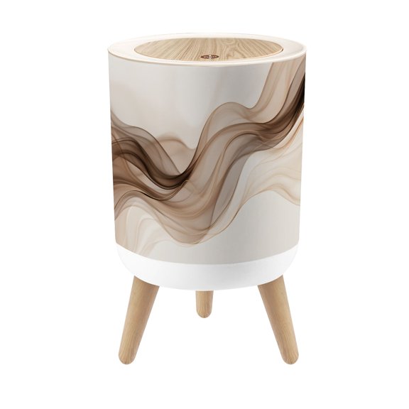 Small Trash Can with Lid Abstract Flowing Brown Beige Wave Lines Soft Gradient Effect 1.8 Gallon Dog Proof Trash Can Round Garbage Can Waste Bin Wastebasket for Bathroom Bedroom Living Room
