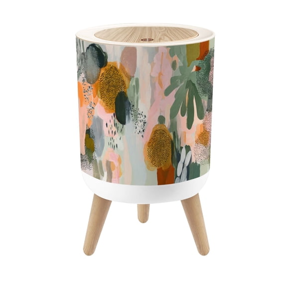 Small Trash Can with Lid Abstract spots paint strokes golden elements orange gold 1.8 Gallon Dog Proof Trash Can Round Garbage Can Waste Bin Wastebasket for Bathroom Bedroom Living Room