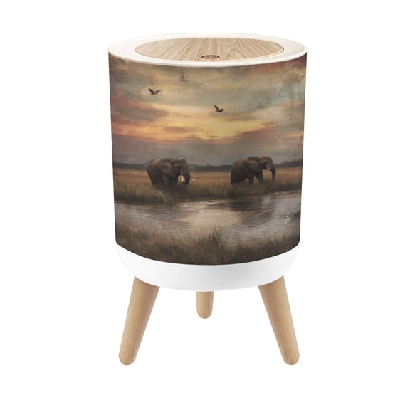 Small Trash Can with Lid African Elephant Wild Animal Sunset Wildlife Vintage Wilderness 1.8 Gallon Dog Proof Trash Can Round Garbage Can Waste Bin Wastebasket for Bathroom Bedroom Living Room