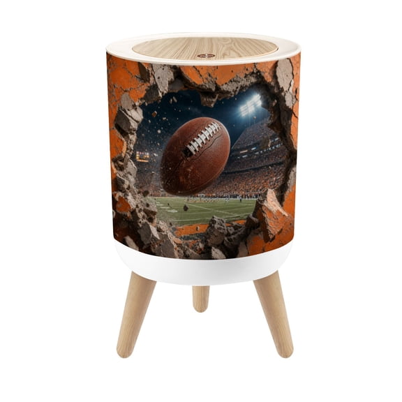 Small Trash Can with Lid American Football Breaking Wall Stadium View 1.8 Gallon Dog Proof Trash Can Round Garbage Can Waste Bin Wastebasket for Bathroom Bedroom Living Room