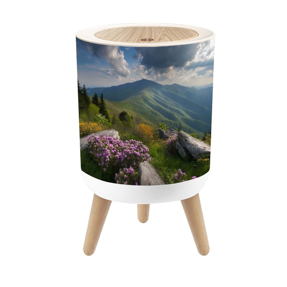 Small Trash Can with Lid Appalachian Trail Roan Mountains Rhododendron Bloom Blue 1.8 Gallon Dog Proof Trash Can Round Garbage Can Waste Bin Wastebasket for Bathroom Bedroom Living Room