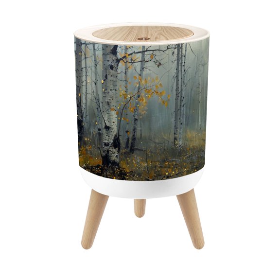 Small Trash Can with Lid Aspen Tree Modern Abstract Forest Landscape Birch Trees 1.8 Gallon Dog Proof Trash Can Round Garbage Can Waste Bin Wastebasket for Bathroom Bedroom Living Room