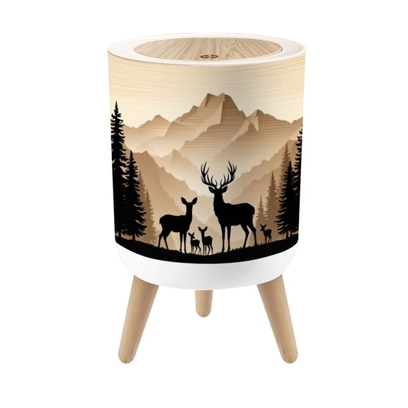 Small Trash Can with Lid Bear Moose Rustic Woodland Farmhouse Forest Animal Black 1.8 Gallon Dog Proof Trash Can Round Garbage Can Waste Bin Wastebasket for Bathroom Bedroom Living Room