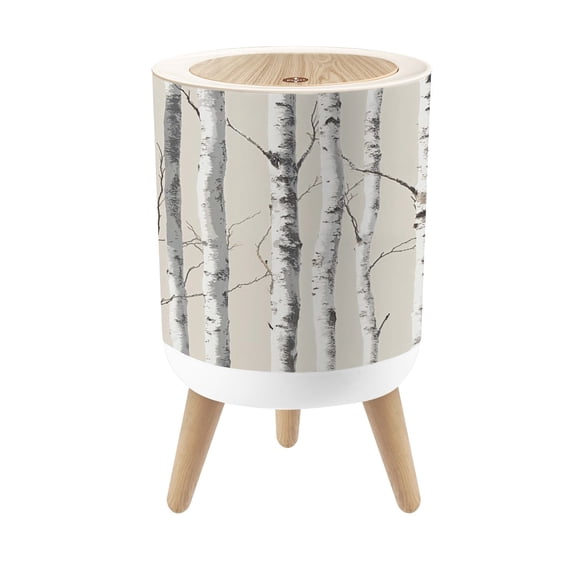 Small Trash Can with Lid Birch Tree Forest Black White 1.8 Gallon Dog Proof Trash Can Round Garbage Can Waste Bin Wastebasket for Bathroom Bedroom Living Room