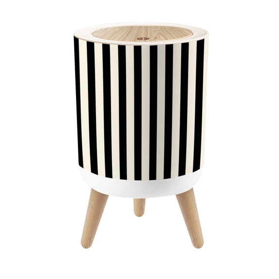 Small Trash Can with Lid Black White Vertical Striped Minimalist Design 1.8 Gallon Dog Proof Trash Can Round Garbage Can Waste Bin Wastebasket for Bathroom Bedroom Living Room