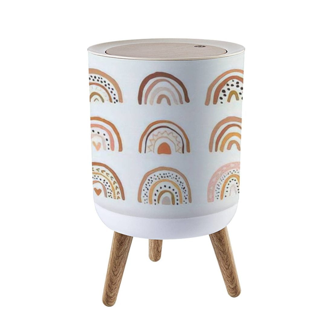 Small Trash Can with Lid Boho Hand Drawn Rainbows Cute Set in Pastel ...