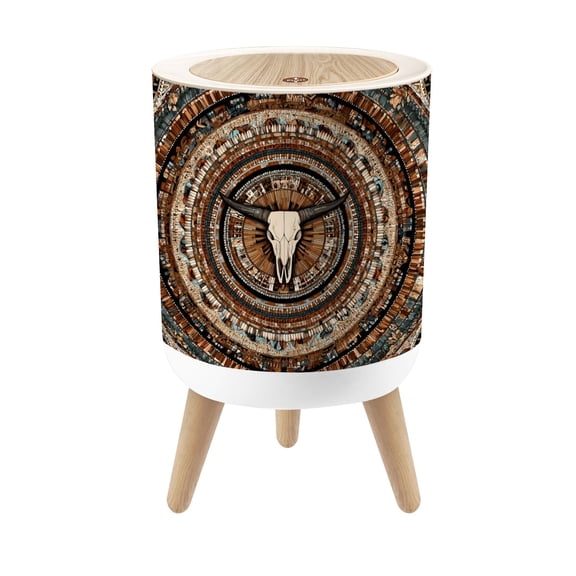 Small Trash Can with Lid Boho Western Cowboy Southwestern Country Mandala Patterns 1.8 Gallon Dog Proof Trash Can Round Garbage Can Waste Bin Wastebasket for Bathroom Bedroom Living Room