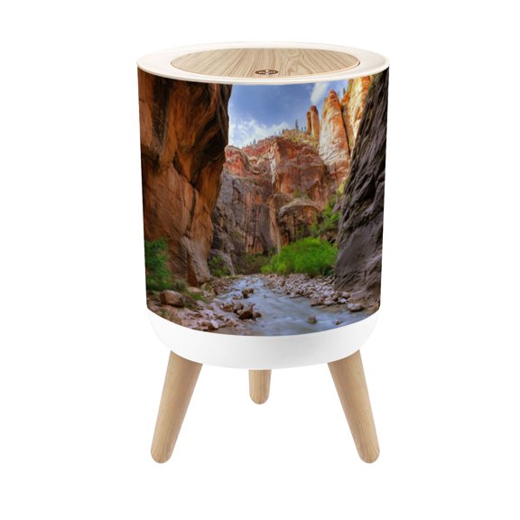 Small Trash Can with Lid Canyoneering Zions National Park 1.8 Gallon Dog Proof Trash Can Round Garbage Can Waste Bin Wastebasket for Bathroom Bedroom Living Room