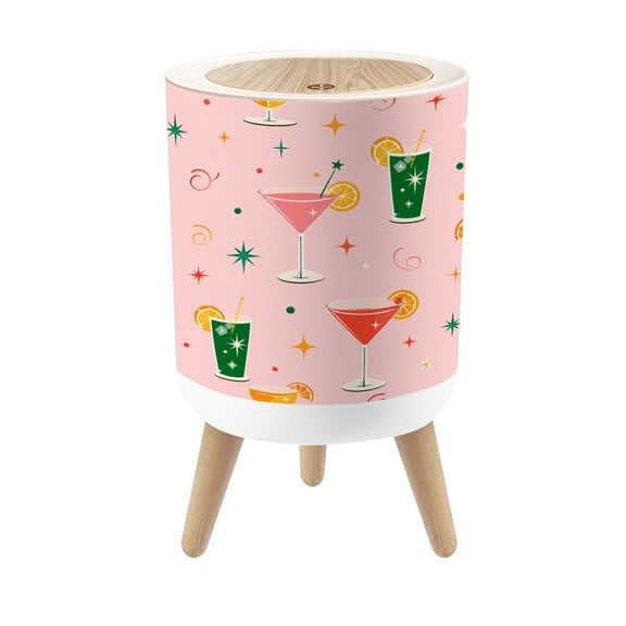 Small Trash Can with Lid Cocktail Drinks Seamless Citrus Garnishes Retro Mid Century Sparkles 1.8 Gallon Dog Proof Trash Can Round Garbage Can Waste Bin Wastebasket for Bathroom Bedroom Living Room