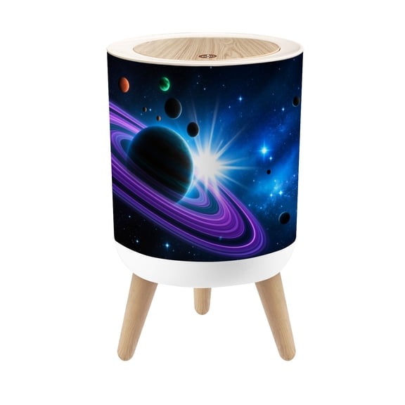 Small Trash Can with Lid Colorful Planetary System Purple Rings Cosmic Nebula 1.8 Gallon Dog Proof Trash Can Round Garbage Can Waste Bin Wastebasket for Bathroom Kids Bedroom Classroom