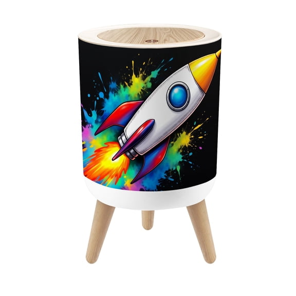 Small Trash Can with Lid Colorful Rocket Launching Burst Rainbow Paint Splashes 1.8 Gallon Dog Proof Trash Can Round Garbage Can Waste Bin Wastebasket for Bathroom Kids Bedroom Classroom