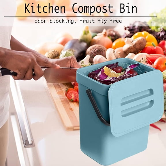 Small Trash Can with Lid, Compost Bin Indoor Kitchen Sealed Under Sink for Kitchen, Food Waste Bin for Countertop, Mountable Garbage Can for Bathroom, RV, 5L/1.3 Gal, Blue