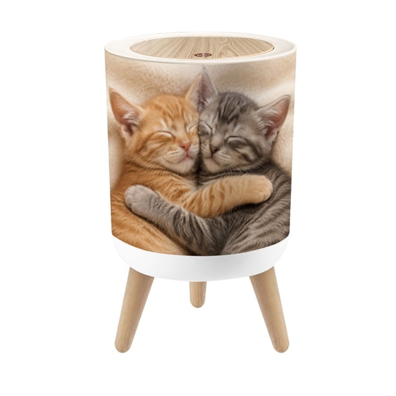 Small Trash Can with Lid Cute Cat Orange Cat Gray Cat Hugging Cats Feline Features Soft 1.8 Gallon Dog Proof Trash Can Round Garbage Can Waste Bin Wastebasket for Bathroom Bedroom Living Room