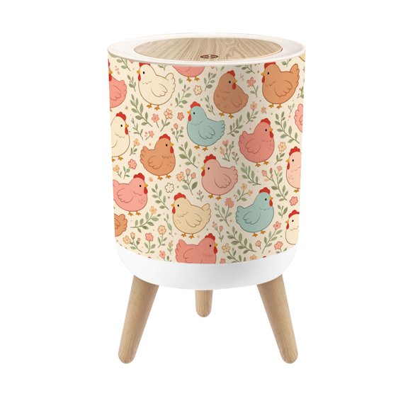 Small Trash Can with Lid Cute Colorful Chicken Pink Blue Brown Hens Floral 1.8 Gallon Dog Proof Trash Can Round Garbage Can Waste Bin Wastebasket for Bathroom Bedroom Living Room