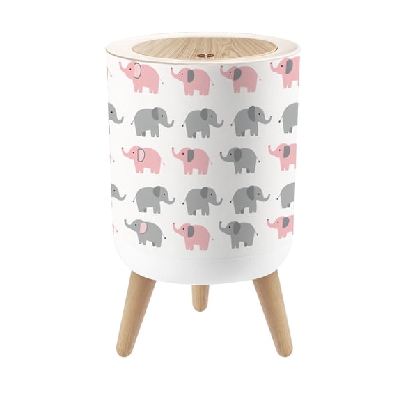 Small Trash Can with Lid Cute Pink Grey Elephant 1.8 Gallon Dog Proof Trash Can Round Garbage Can Waste Bin Wastebasket for Bathroom Bedroom Living Room
