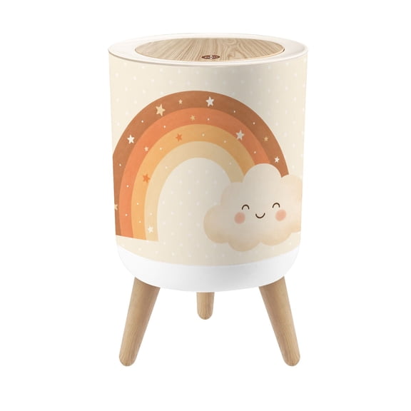 Small Trash Can with Lid Cute Smiling Cloud Pastel Rainbow Stars 1.8 Gallon Dog Proof Trash Can Round Garbage Can Waste Bin Wastebasket for Bathroom Bedroom