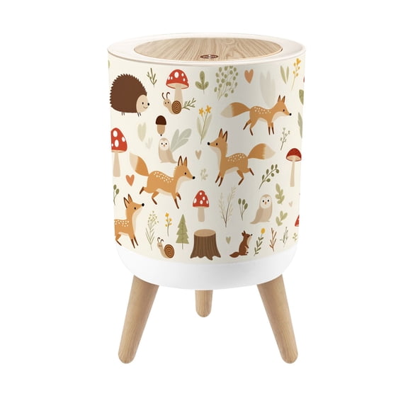 Small Trash Can with Lid Cute Woodland Animals Forest Elements Seamless 1.8 Gallon Dog Proof Trash Can Round Garbage Can Waste Bin Wastebasket for Bathroom Bedroom Living Room