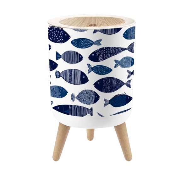 Small Trash Can with Lid Cute fish Kids Seamless industry ocean colorful 1.8 Gallon Dog Proof Trash Can Round Garbage Can Waste Bin Wastebasket for Bathroom Bedroom Living Room
