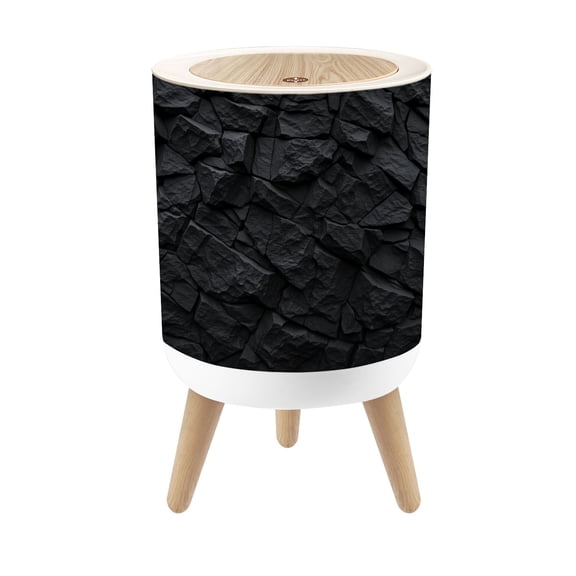 Small Trash Can with Lid Dark Black Rock Rugged Layers Natural Stone 1.8 Gallon Dog Proof Trash Can Round Garbage Can Waste Bin Wastebasket for Bathroom Bedroom Living Room