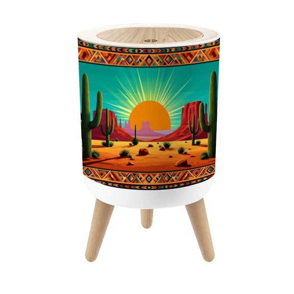 Small Trash Can with Lid Desert Landscape Cactus Red Rocks Radiant Sunset Southwestern 1.8 Gallon Dog Proof Trash Can Round Garbage Can Waste Bin Wastebasket for Bathroom Bedroom Living Room