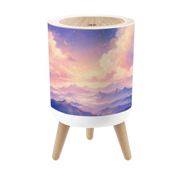 Small Trash Can with Lid Dreamy Mountain Landscape Sunset Clouds Starry Sky 1.8 Gallon Dog Proof Trash Can Round Garbage Can Waste Bin Wastebasket for Bathroom Bedroom