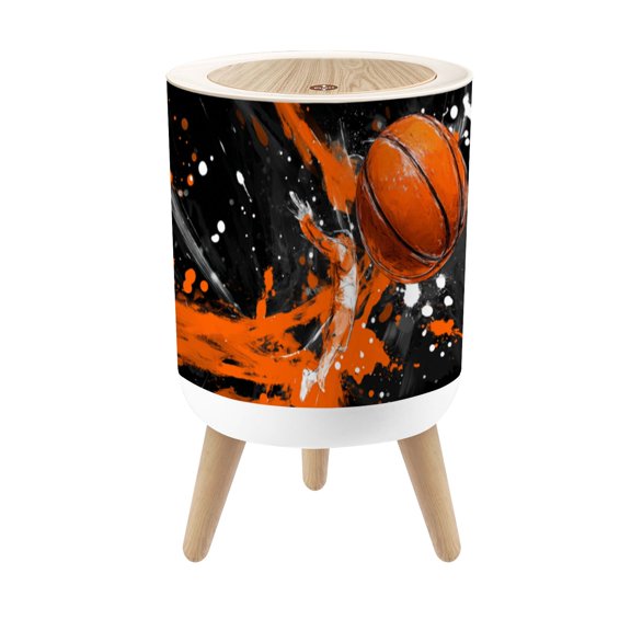 Small Trash Can with Lid Dynamic Basketball Splash Orange Paint Bold Action Sports Lover 1.8 Gallon Dog Proof Trash Can Round Garbage Can Waste Bin Wastebasket for Bathroom Bedroom Living Room