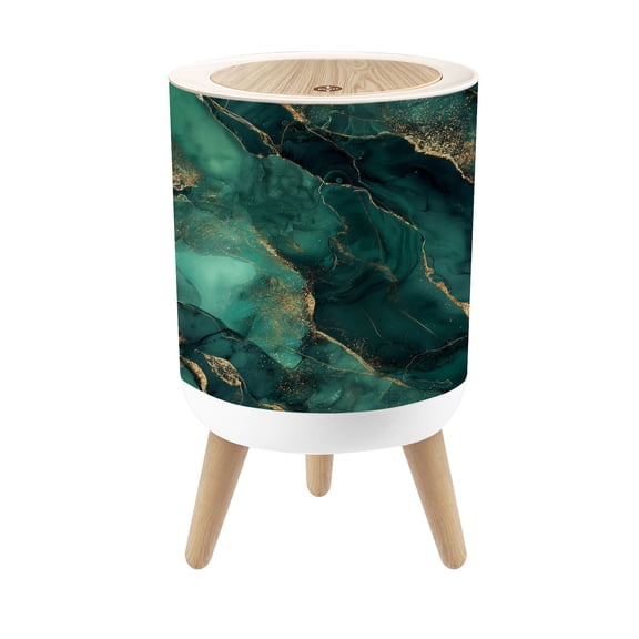 Small Trash Can with Lid Emerald Green Marble Gold Veins Abstract Patterns 1.8 Gallon Dog Proof Trash Can Round Garbage Can Waste Bin Wastebasket for Bathroom Bedroom Living Room