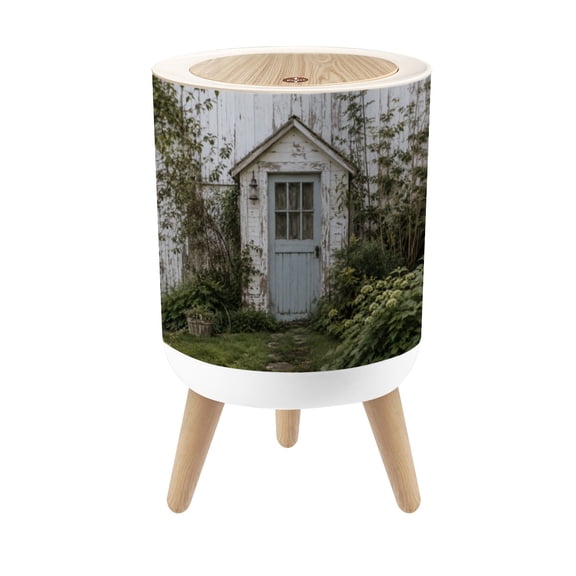 Small Trash Can with Lid Farmhouse Outhouse Vintage Theme Farmhouse Home Decor 1.8 Gallon Dog Proof Trash Can Round Garbage Can Waste Bin Wastebasket for Bathroom Bedroom Living Room