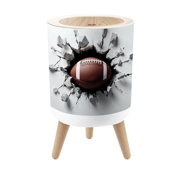Small Trash Can with Lid Football Sports 3D Rugby American Football 1.8 Gallon Dog Proof Trash Can Round Garbage Can Waste Bin Wastebasket for Bathroom Bedroom Living Room
