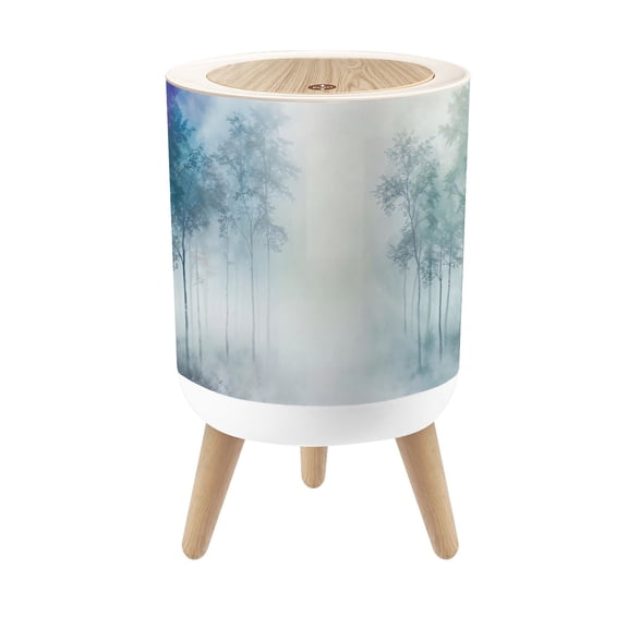 Small Trash Can with Lid Forest Botanical Tree Abstract Landscape Misty Forest Faded 1.8 Gallon Dog Proof Trash Can Round Garbage Can Waste Bin Wastebasket for Bathroom Bedroom Living Room