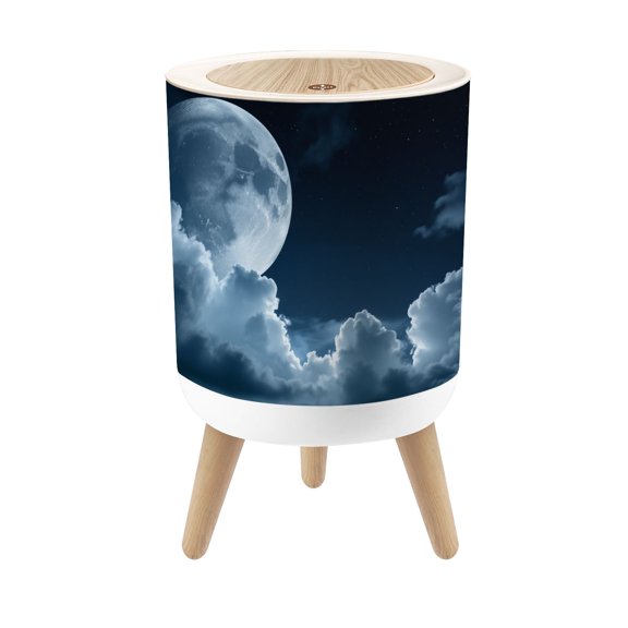 Small Trash Can with Lid Full Moon Cloudy Night Sky Soft Illuminated Clouds 1.8 Gallon Dog Proof Trash Can Round Garbage Can Waste Bin Wastebasket for Bathroom Bedroom Living Room