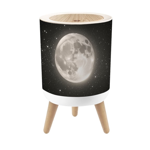 Small Trash Can with Lid Full Moon Illuminating Night Sky Stars 1.8 Gallon Dog Proof Trash Can Round Garbage Can Waste Bin Wastebasket for Bathroom Bedroom Living Room