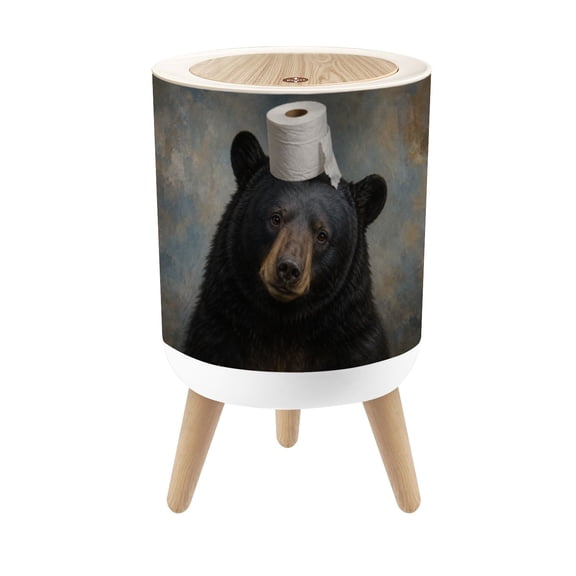 Small Trash Can with Lid Funny Bear Black Bear Paper Black White Humor Animal Bear 1.8 Gallon Dog Proof Trash Can Round Garbage Can Waste Bin Wastebasket for Bathroom Bedroom Living Room