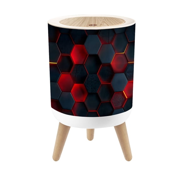 Small Trash Can with Lid Futuristic Geometric Floating Hex Tiles 1.8 Gallon Dog Proof Trash Can Round Garbage Can Waste Bin Wastebasket for Bathroom Bedroom Living Room