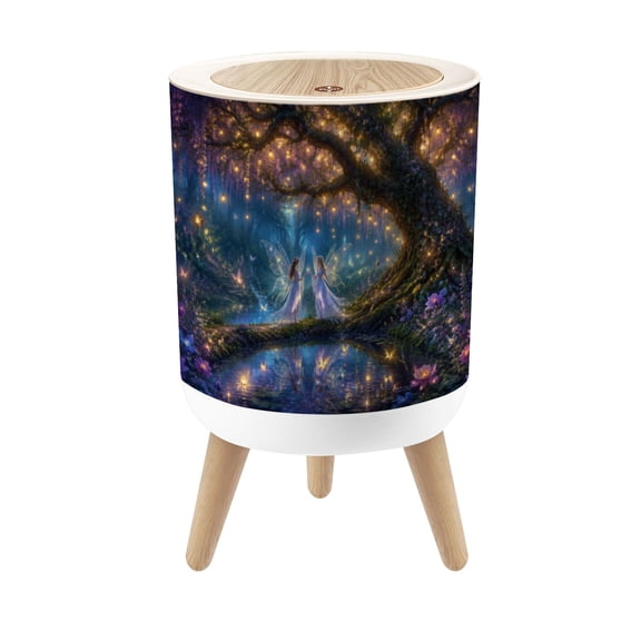 Small Trash Can with Lid Glow Forest Fairies Luminescent Willow Tree Art Magical Fantasy 1.8 Gallon Dog Proof Trash Can Round Garbage Can Waste Bin Wastebasket for Bathroom Bedroom Living Room