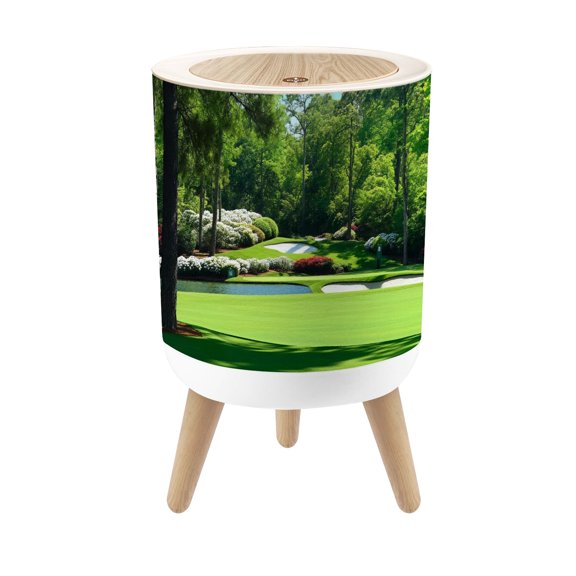 Small Trash Can with Lid Golf Course Trees Greenery Sand Bunkers Flowering Plants 1.8 Gallon Dog Proof Trash Can Round Garbage Can Waste Bin Wastebasket for Bathroom Bedroom Living Room