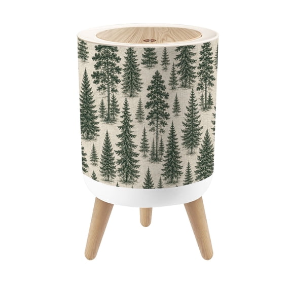 Small Trash Can with Lid Green Pine Tree Forest White Woodland 1.8 Gallon Dog Proof Trash Can Round Garbage Can Waste Bin Wastebasket for Bathroom Bedroom Living Room