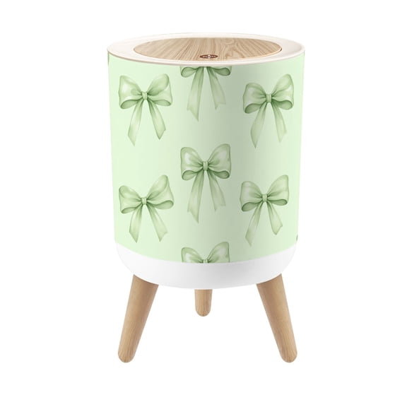 Small Trash Can with Lid Green Ribbon Bow Pastel 1.8 Gallon Dog Proof Trash Can Round Garbage Can Waste Bin Wastebasket for Bathroom Bedroom Living Room